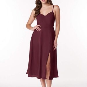 Azazie bridesmaid wedding guest formal midi chiffon dress (size 4) in Cabernet